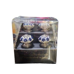 Ceramic Cabinet Drawer Pull Knobs Handcrafted In India Blue White